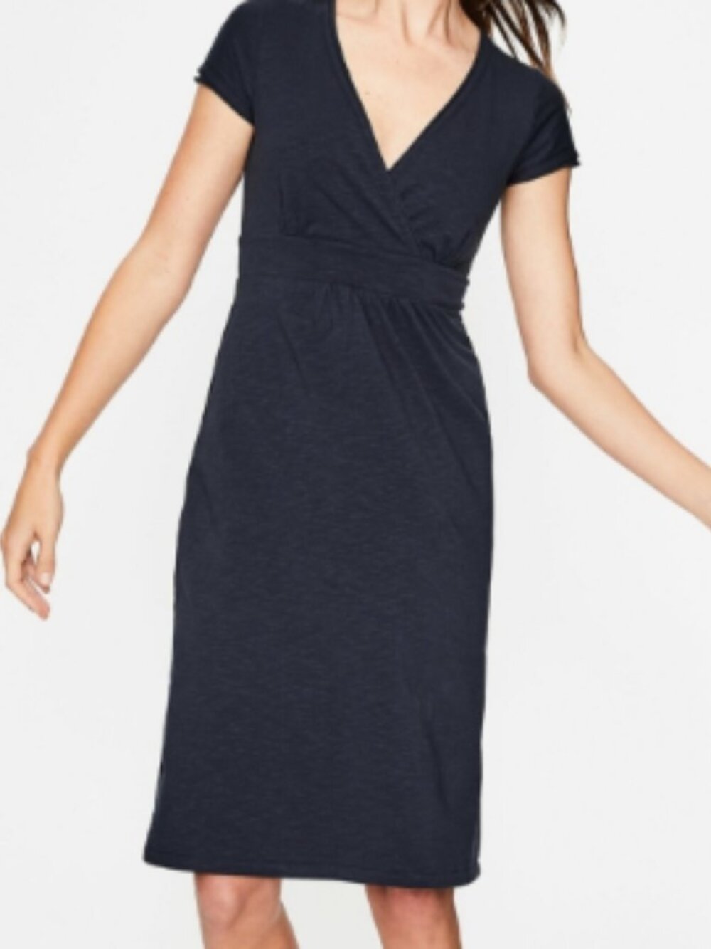 Boden Faux Wrap Style Short Sleeve Midi Dress in Navy Blue Size 12 Long